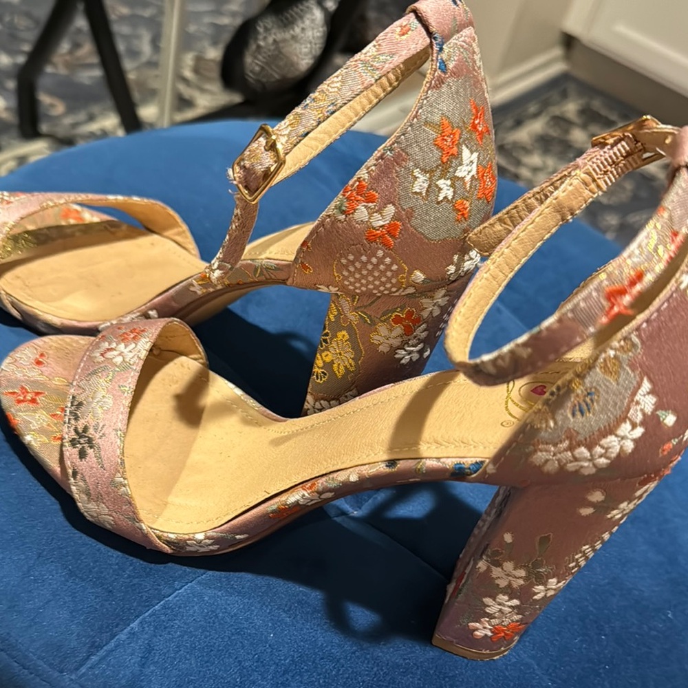 Pink Floral High-Heeled Sandals